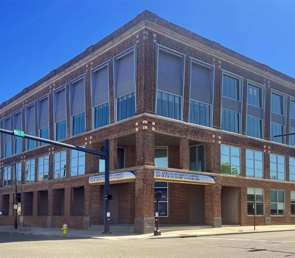 The Cummings Center building, a 4-story brick structure